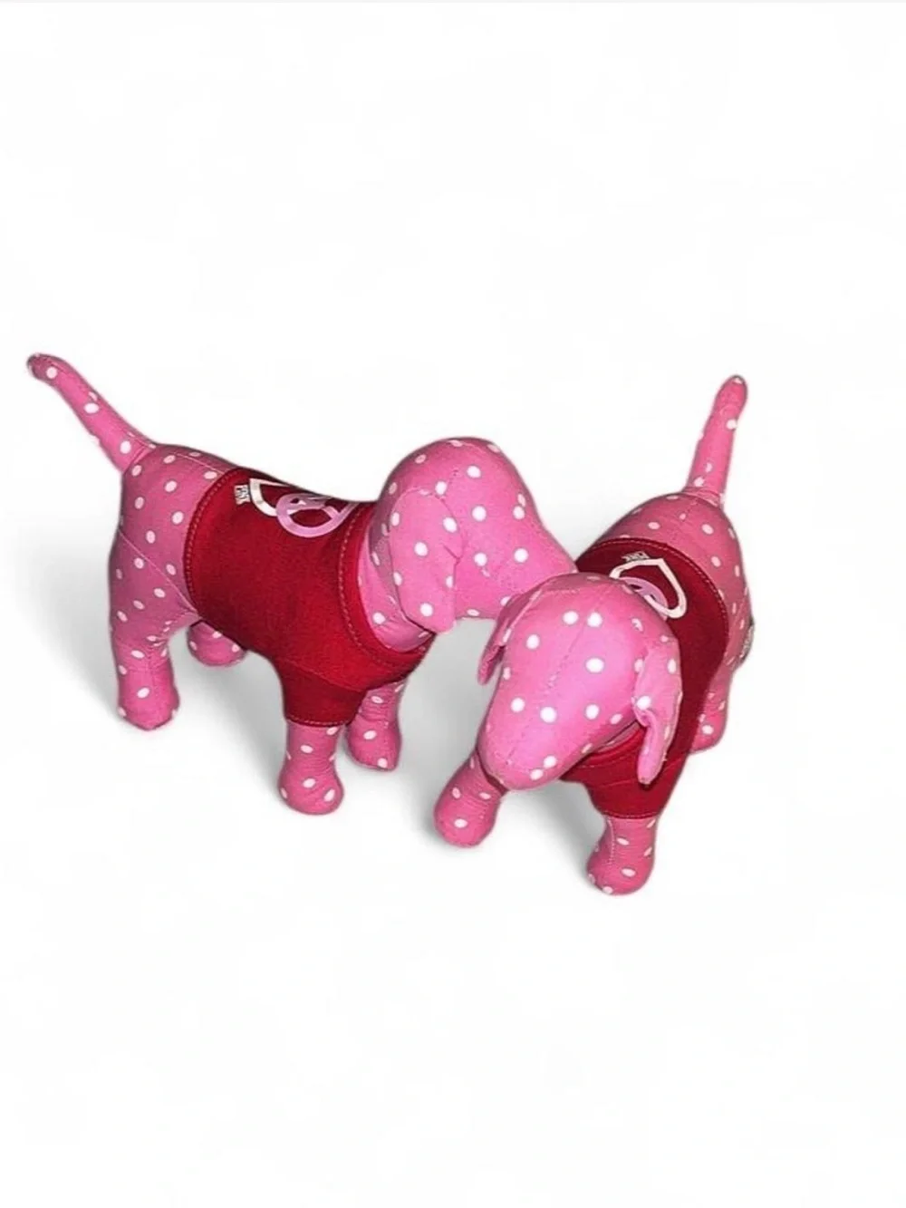 PINK Victoria's Secret Pink Polka Dot Plush Dog with Red Vest set of 2